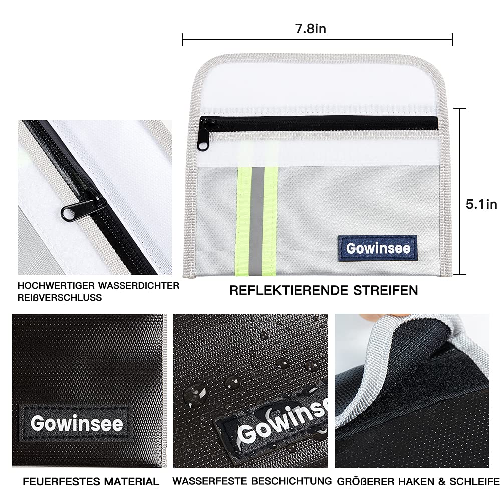 Lote de 2 bolsas ignífugas – Monedero pequeño y cartera (12,7 x 20,3 cm, 4500 °F) – Bolsa protectora impermeable para dinero líquido y objetos de valor