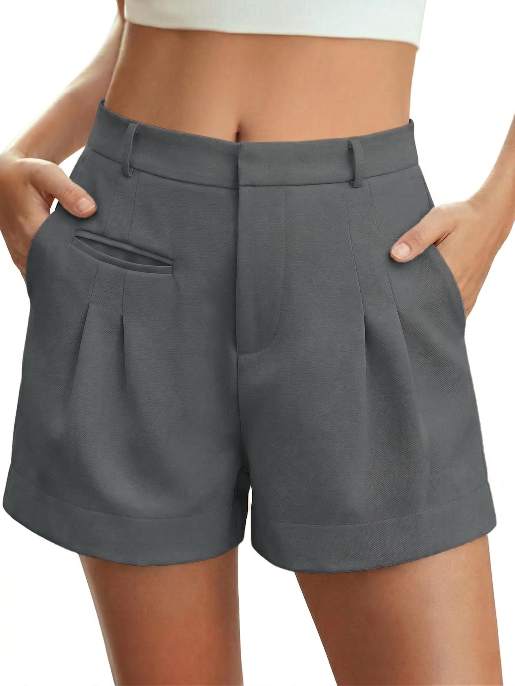 Cicy Bell Damen Shorts Sommer Booty Kurze Hosen High Waist Dressy Anzug Short Elastische Taille Weite Beinhose mit Taschen