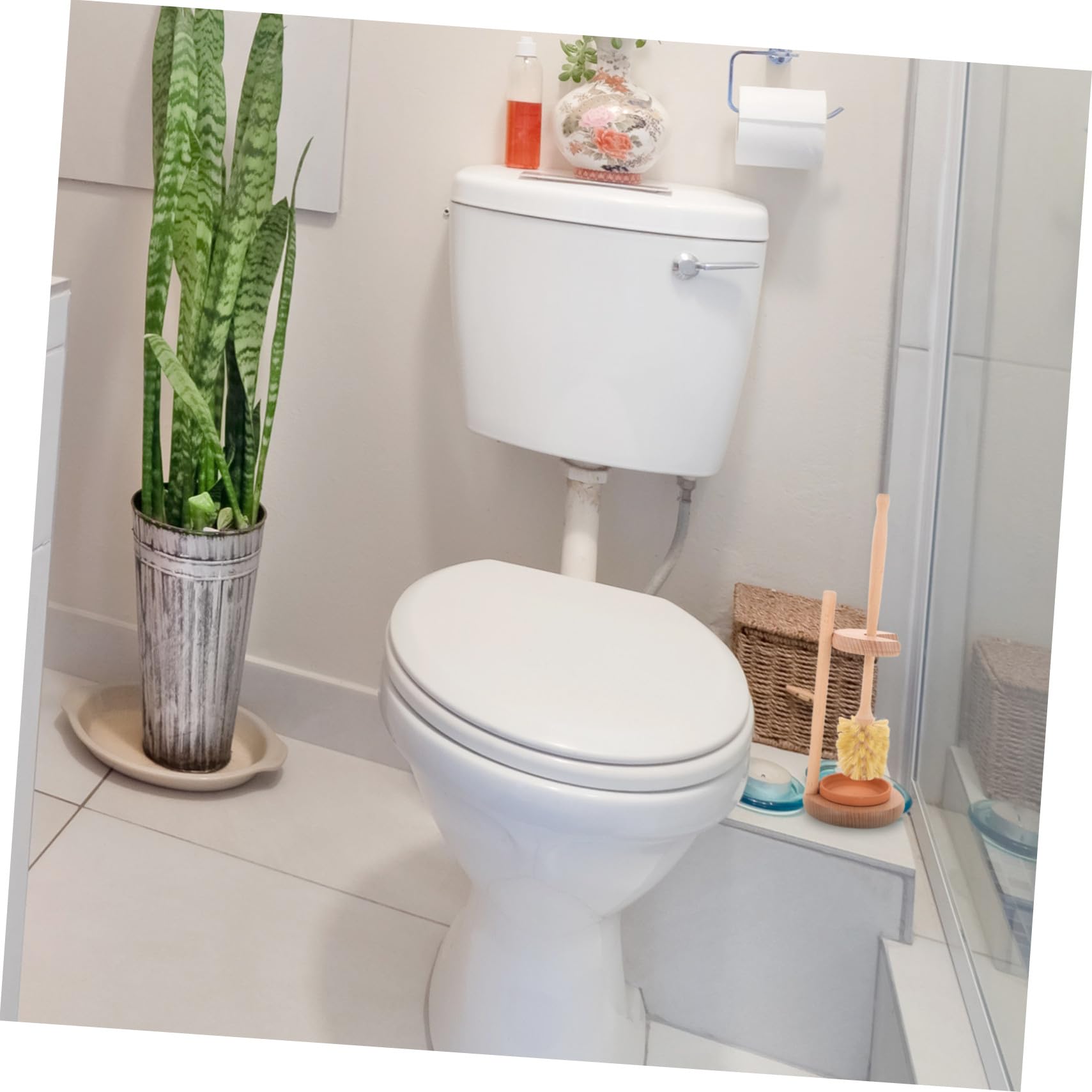 Gatuida Cepillo De Inodoro con Soporte De Base De Cerámica y Madera De Haya De Yute, Juego De 1 Unidad, Accesorio De Baño Ergonómico para Limpieza Eficaz Hogares y Locales Públicos
