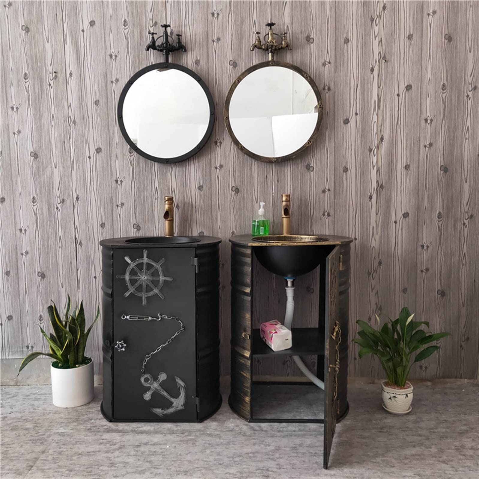 Mueble de tocador de estilo industrial con lavabo, armario de lavabo moderno con grifo y desagüe, gabinete de almacenamiento de baño independiente debajo del fregadero 22,8 x 17,7 x 35,4 pulgadas, p