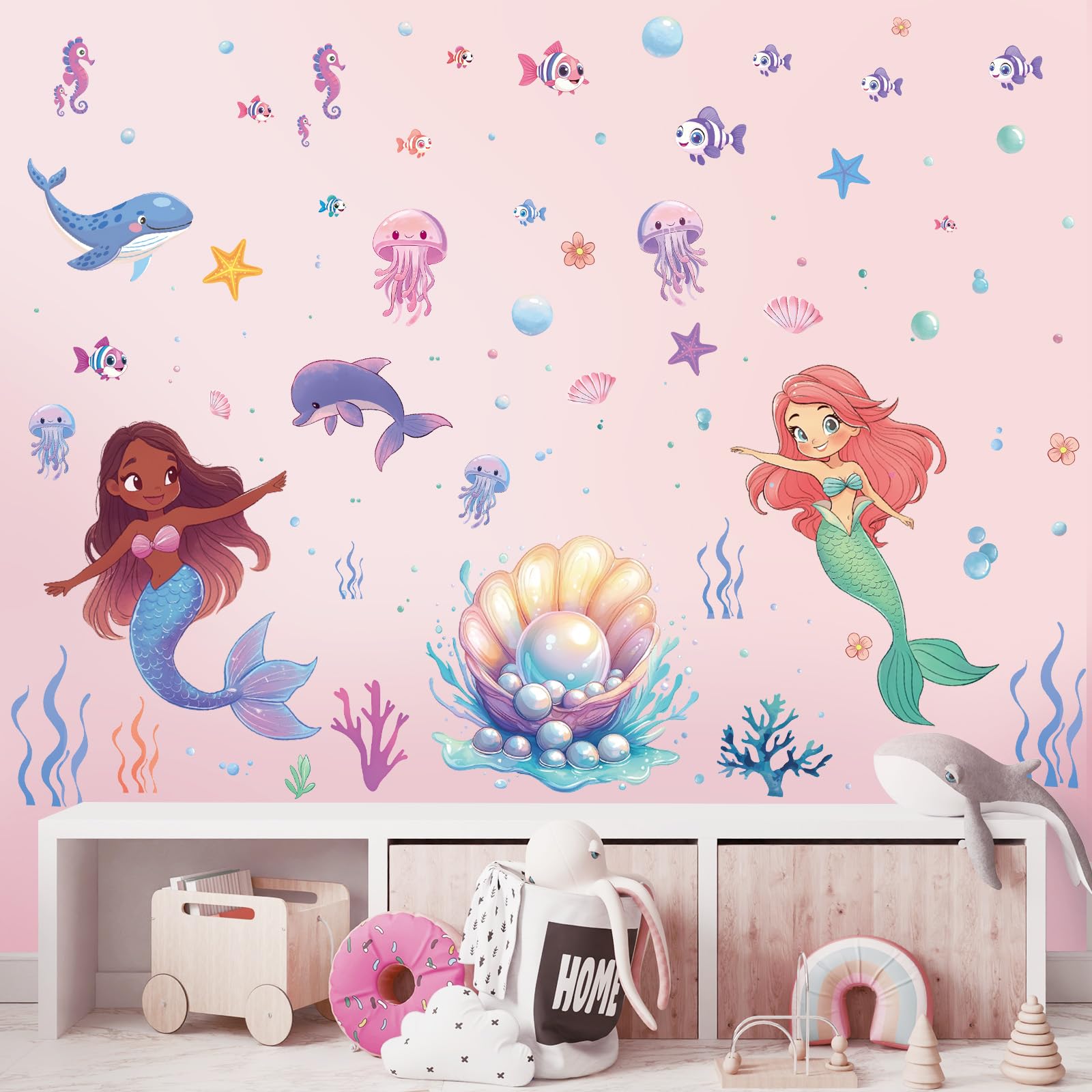 SHUCHING Large Mermaid Wall Stickers for Girls Removable Vinyl Shell Princess Wall Decals Decoration Art for Baby Kids Bedroom Nursery Playroom - Image 3