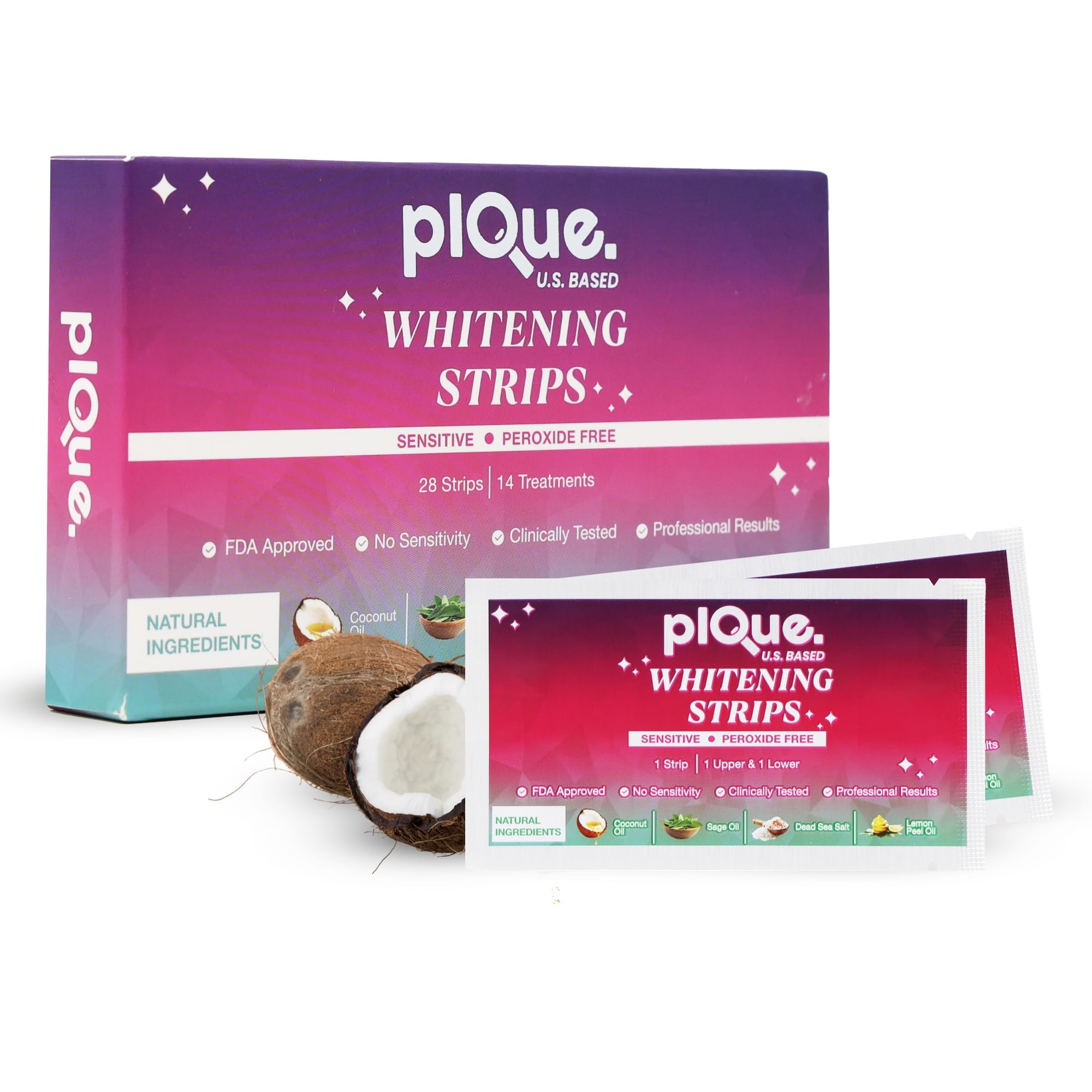 Peroxide Free Teeth Whitening Strips 14 Treatments - New Gentle Formula for Sensitive Teeth Deep Stain Removal -