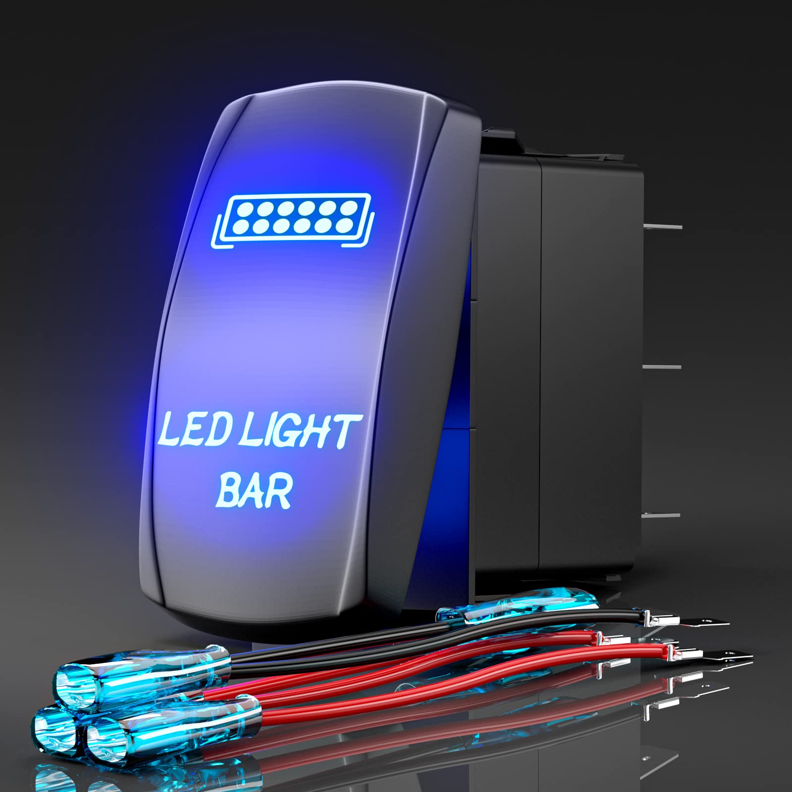 Okerny Rocker Switch LED Light BAR, Laser Etched Toggle Switch ON/Off SPST 5Pin 12V 24V Switch Jumper Wires for Cars Trucks Caravans Marine Boat ATV