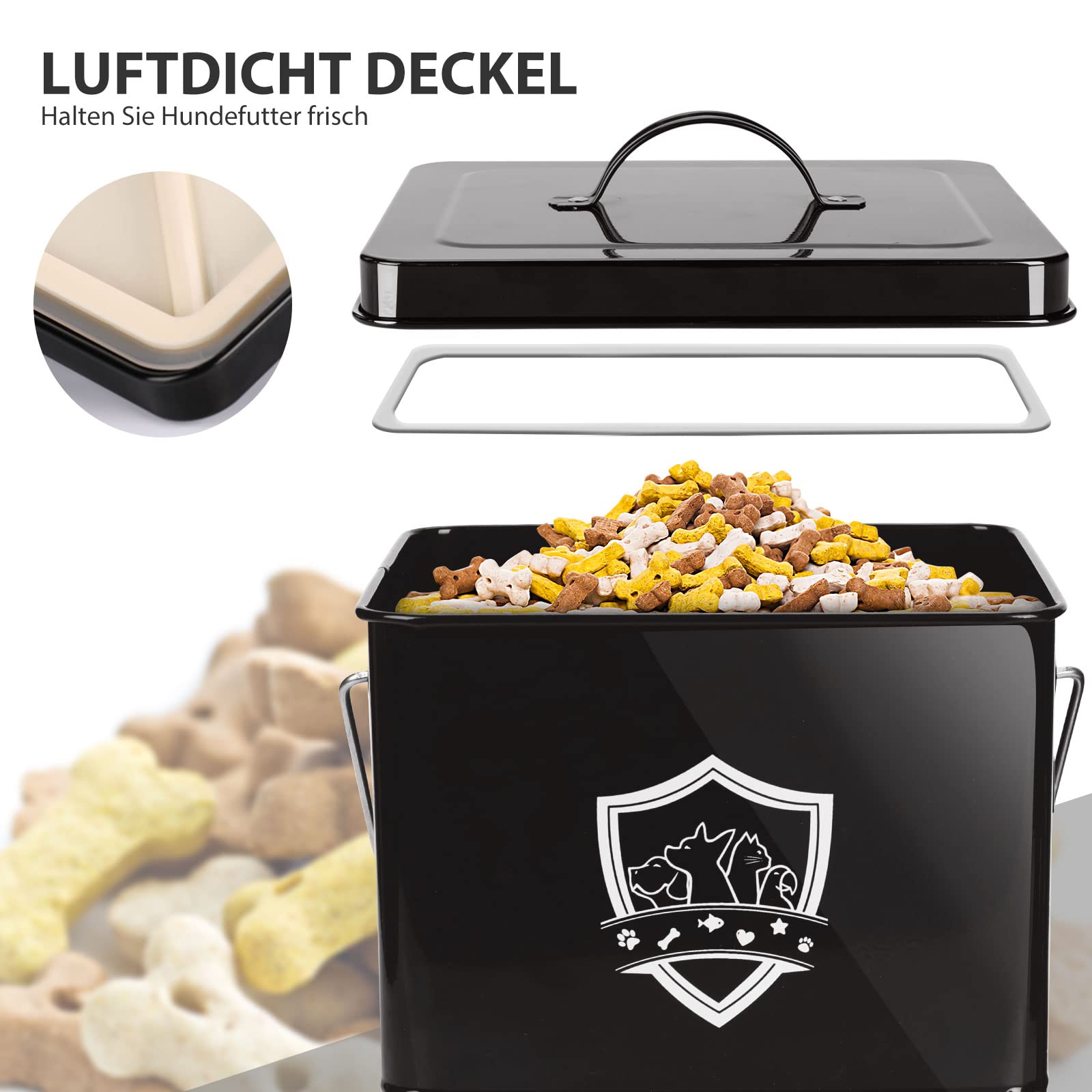 3-teiliges Edelstahl-Futterbehälter-Set Für Hunde & Katzen – Luftdicht Mit Deckel & Schaufel | 13,6 Kg & 4,5 Kg Behälter