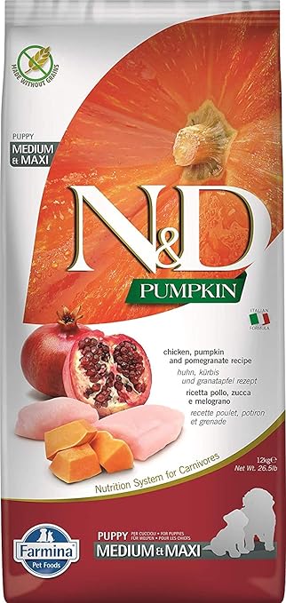 FARMINA N&D Pumpkin Grain Free Puppy Medium & Maxi Breed Chicken & Pomegranate Dry Dog Food , 12 Kg