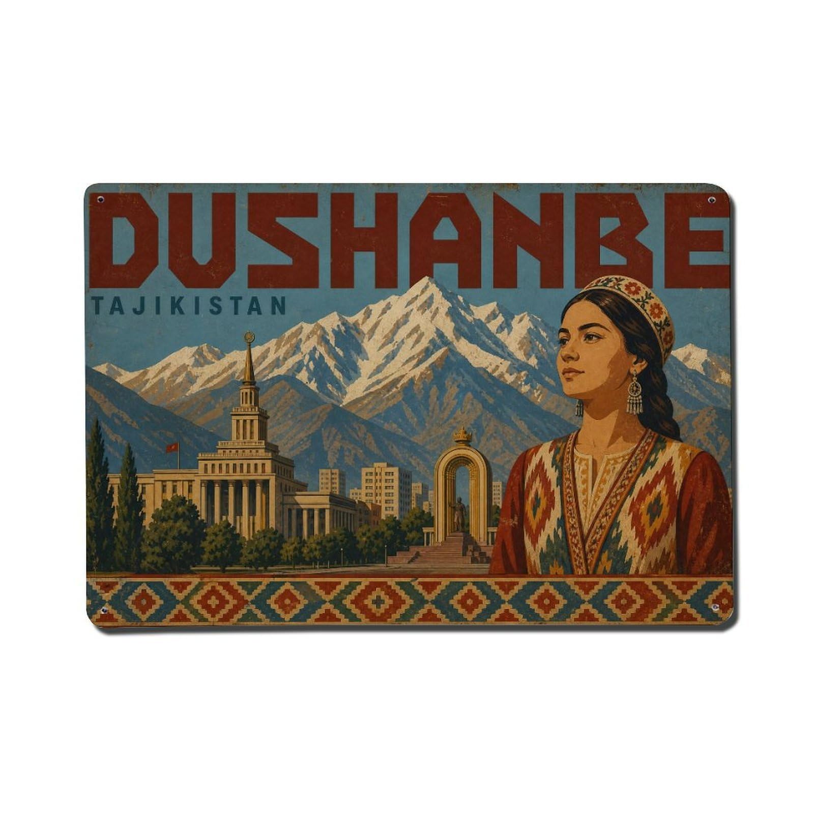 Huiyhb 8X12inch(20X30cm) Vintage Travel Tajikistan Dushanbe Metal Tin Sign