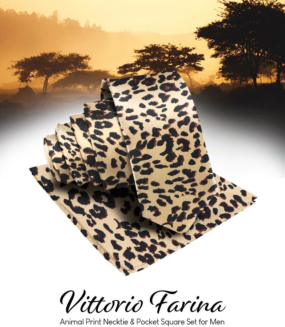 Premium Kente African & Animal Print Necktie & Matching Pocket Square Set