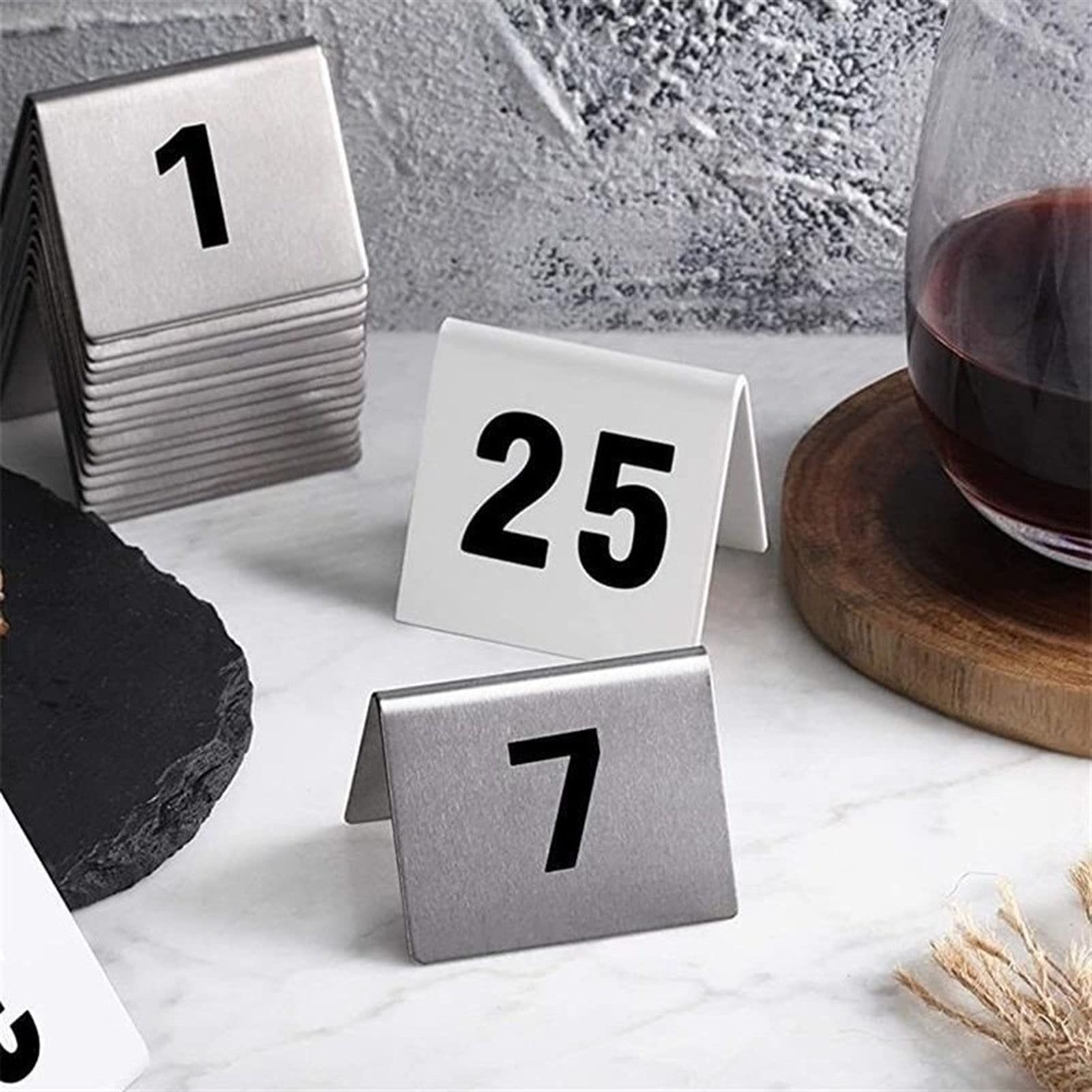 Tischnummernschilder 1-100 Edelstahl Tischnummer Karten, Restaurant Cafe Bar Sitzzelt Tischnummern doppelseitig, Hochzeitstischnummer Empilable Duty Number Karten Platzkarten