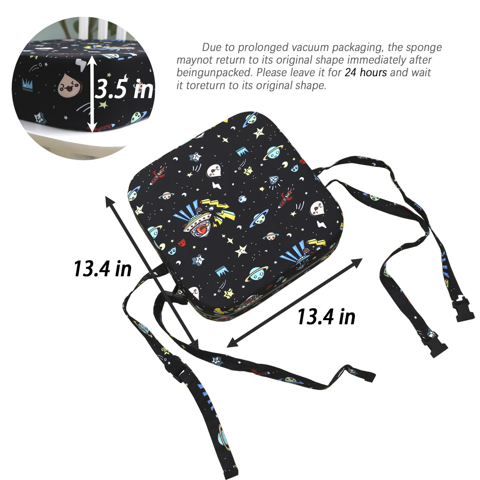 Siège rehausseur portable pour table de salle à manger, siège rehausseur portable pour enfants avec boucles de sécurité, coussin rehausseur portable avec fond antidérapant – Noir