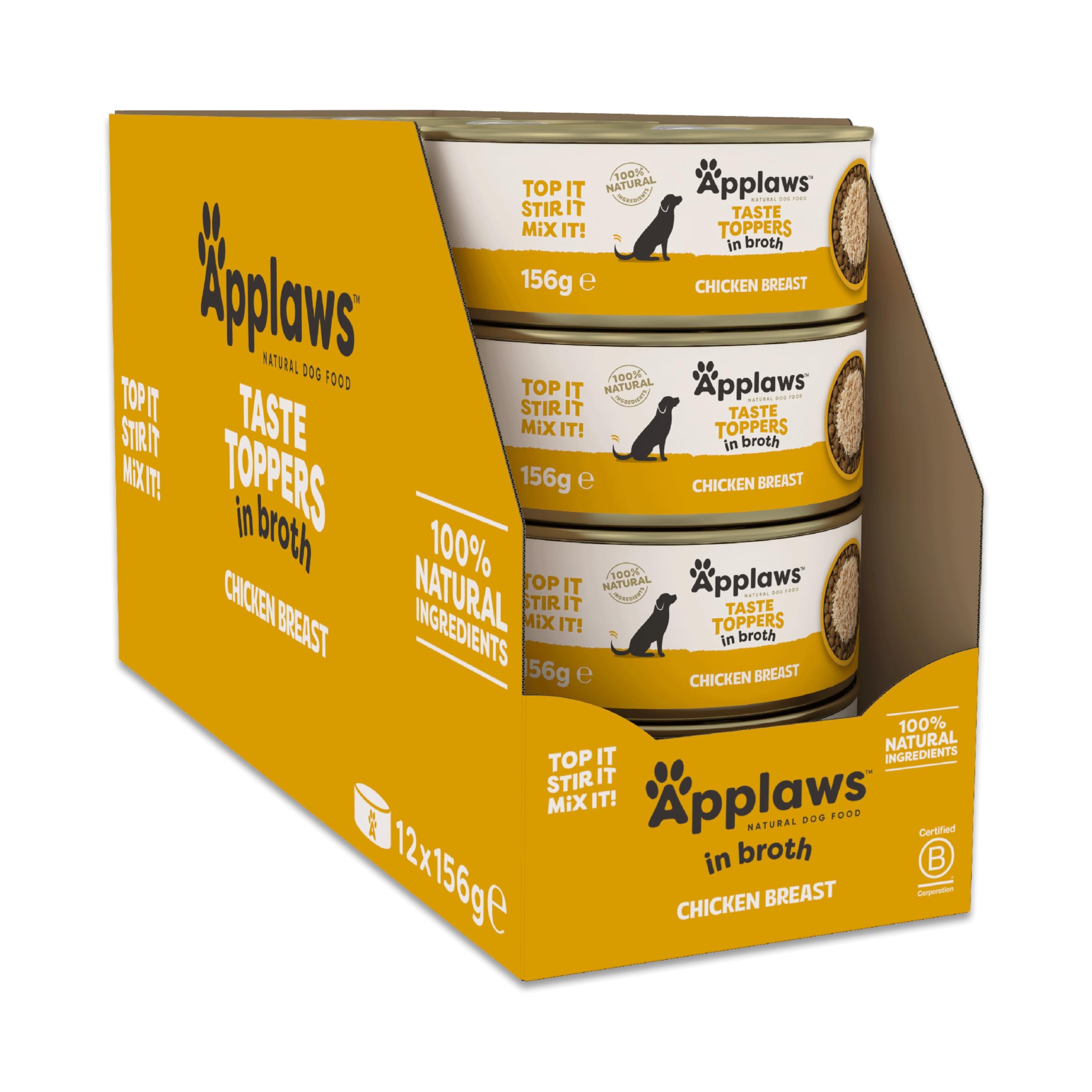 Applaws Natural Wet Dog Food Cans, Chicken with Veg in Broth - 12 x 156g