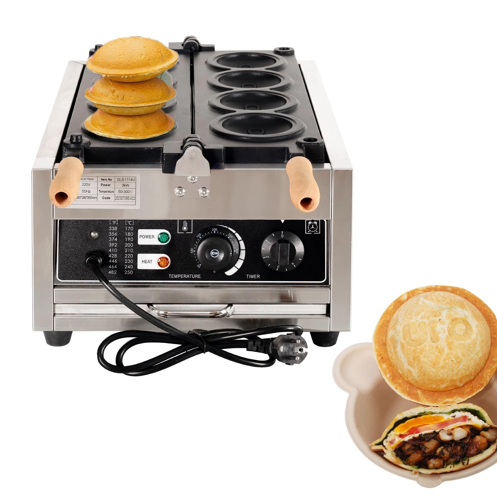 Disquera Pan Cubano Industrial Gofrera para Hamburguesas 50℃~300℃ Máquina para paninis Prensa de Hamburguesas Comercial para restaurantes/cafeterías/Camiones de Comida 4grids