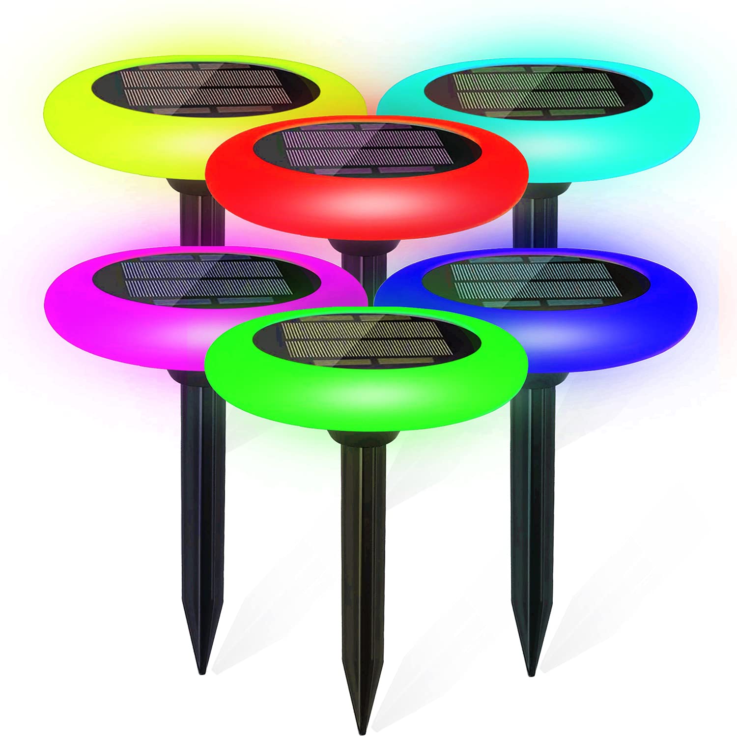 Color Changing Solar Garden Lights - Waterproof LED Outdoor Path Lights, 6 Pack for Lawn, Walkway, Yard, Patio, Decor