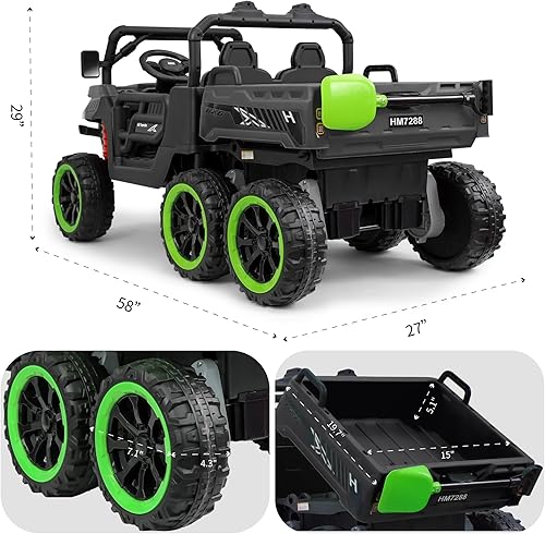 Miniatura 4 de Camión volquete eléctrico de 24 V y 2 plazas 4WD con cama volquete eléctrica, UTV eléctrico con control remoto, pala, lazo de tracción, reproductor