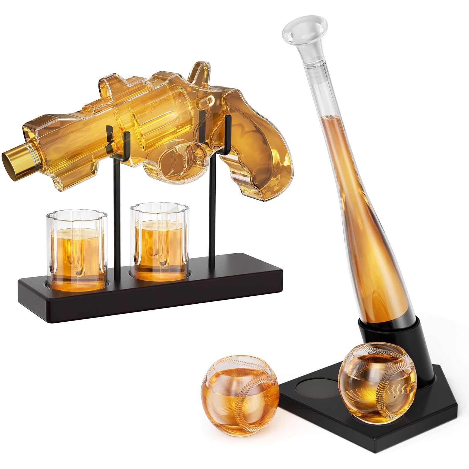 Gifts for Men Dad, Kollea Gun Whiskey Decanter & Baseball Whiskey Decanter