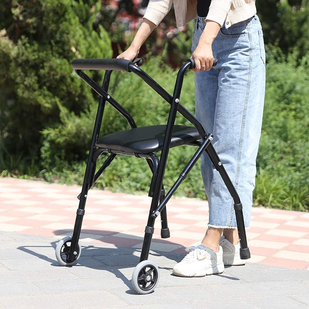 Składany Chodzik Typu Rollator Chodziki Typu Rollator, Rama Wspomagająca Mobilność Z Wyściełanym Siedziskiem I 2 Kółkami Lekki Składany Chodzik Z Napędem Dla Osób Starszych, Niepeł
