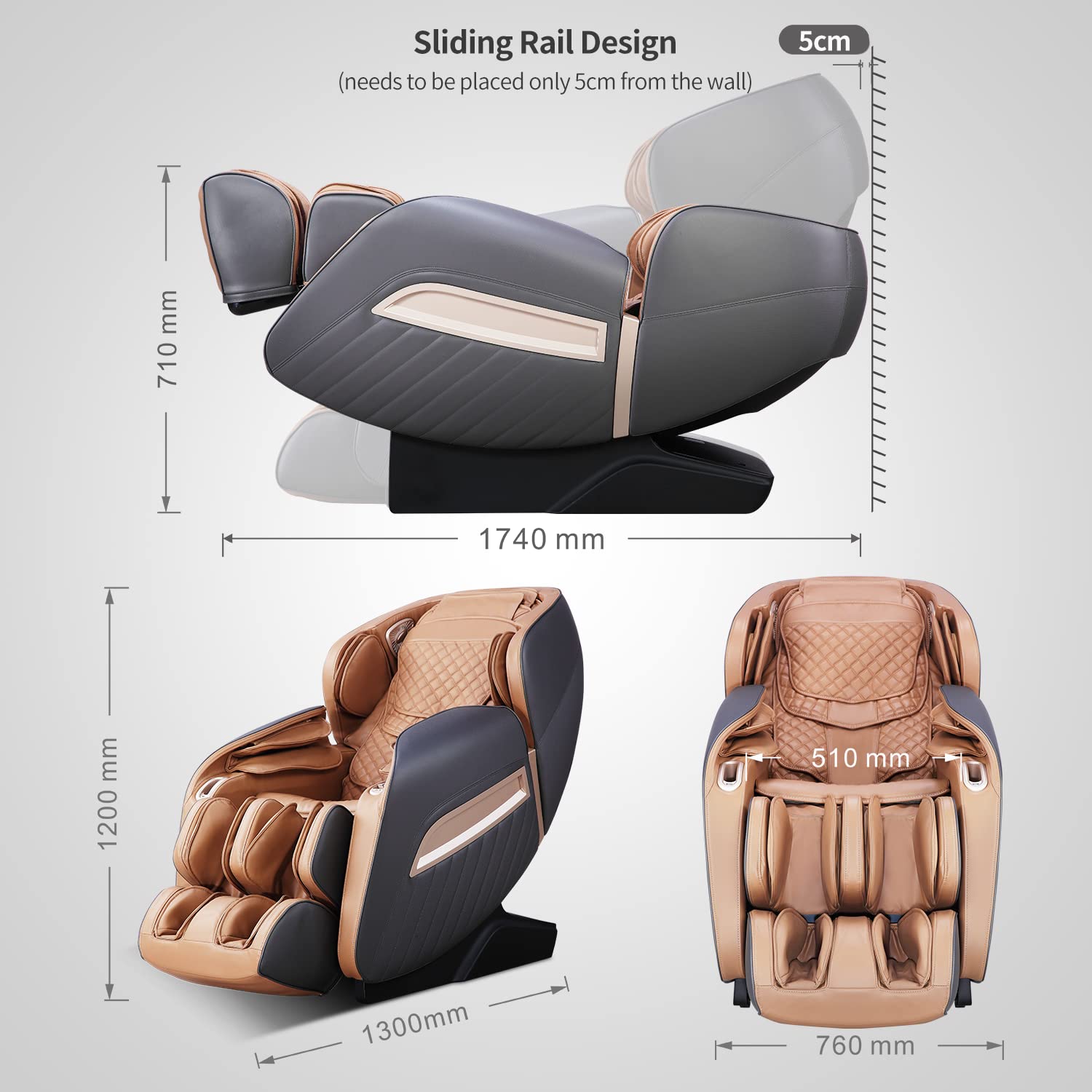 Massagesessel A350BR - 12 Massageprogramm, 24 Airbags Shiatsu Zero-Gravity elektrischer Massagestuhl mit Wärmefunktion, bionischen Massagetechniken, USB, Bluetooth, Für Zuhause und Büro
