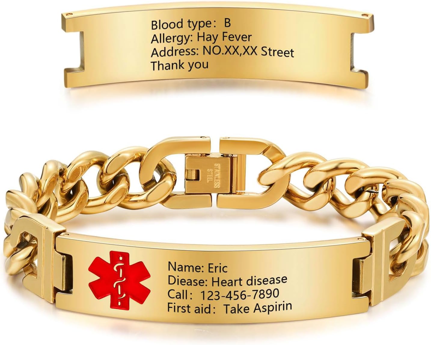 Personalized Emergency Alert Medical Bracelets - Engraved Medic Info Adjustable Bracelet for Men Women Custom Medical Gifts for Her Him Family Custom Stainless Steel Medical Alert ID Bracelet for Men