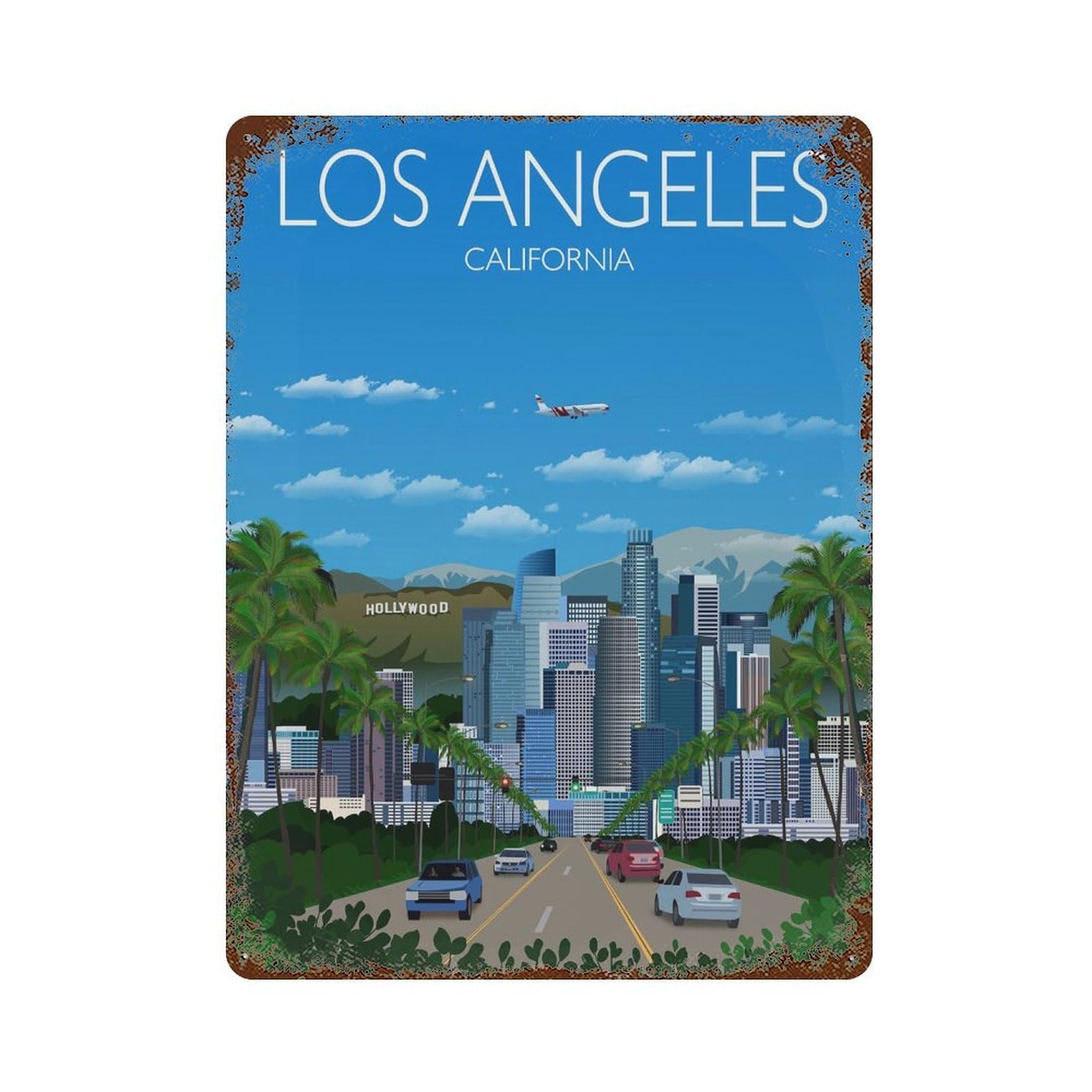 xiaoxiaoshen Travel of Los Angeles City California USA Cityscape Wall Decor Art Metal Tin Poster Modern Home Decor Art Home Bar Shop Decorations Vintage Sign 40x30cm