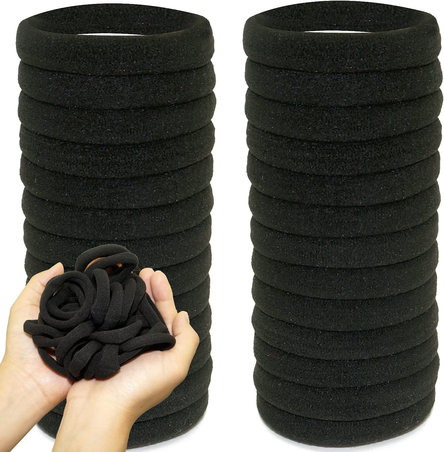 100 Pcs Seamless Cotton Thick Black Hair Band No Metal Elastic Hair Ties No Damage Ponytail Holder