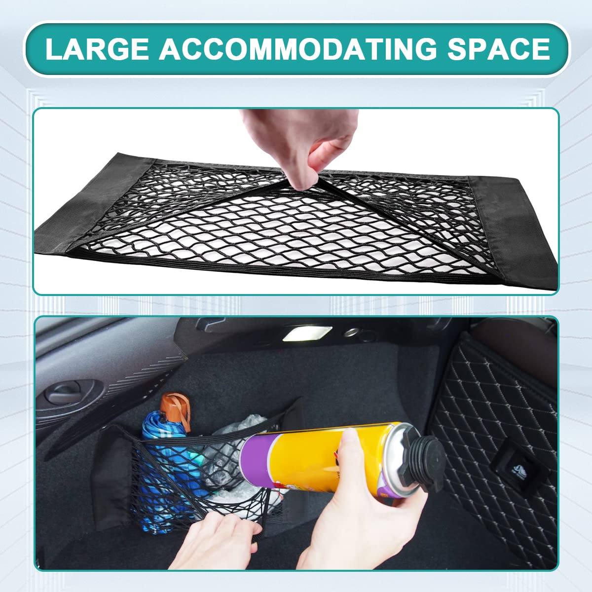 Xzenuo Filet De Coffre Élastique 100x60 Cm Avec 4 Crochets ABS - Rangement Bagages Voiture, SUV, Camping-Car - Universel