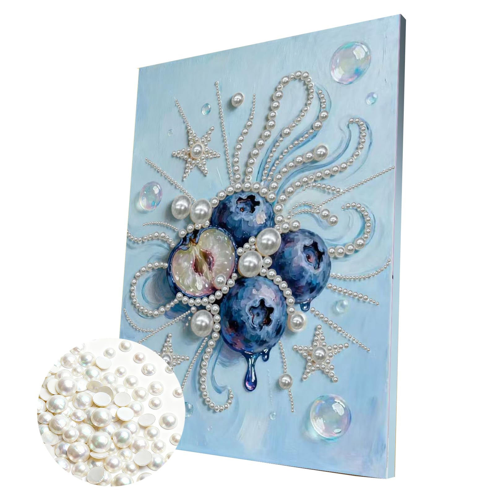 DIY Pearl Painting Kit with Wooden Frame, 3D Plastic Pearl Gemstone Ocean Art Craft for Adults Beginners, Diamond Art Kits for Adults, Home Wall Decor Ready Gift for Women(Blueberry)(30 * 40cm)
