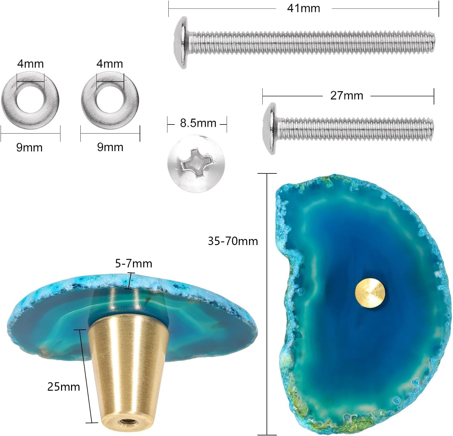 TUMBEELLUWA Natural Blue Agate Slice Cabinet Knobs, Set of 4 Decorative Drawer Pull Handles for Dresser Wardrobe Cupboard