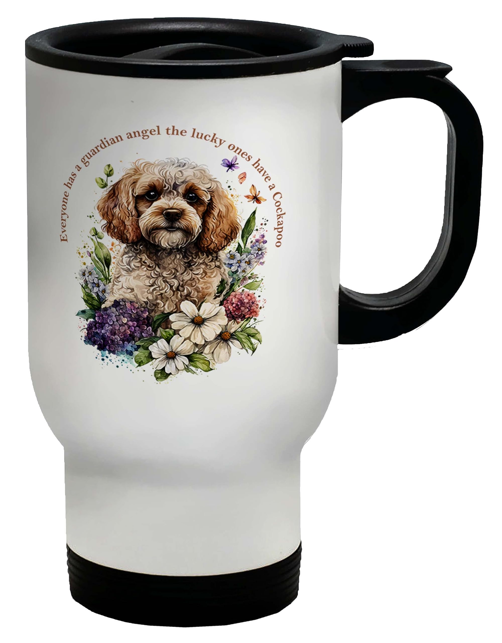 Shopagift Cockapoo Travel Mug Pet Dog Lover Guardian Angel Gift Stainless Steel 14oz Cup