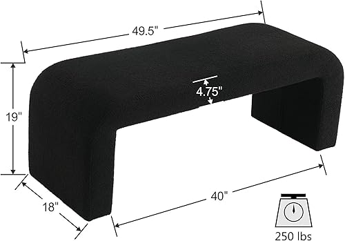 Miniatura 6 de VESCASA Banco Sherpa de 49.5 pulgadas de ancho para pasillo, banco otomano tapizado para el extremo de la cama, para entrada, dormitorio, blanco, 1