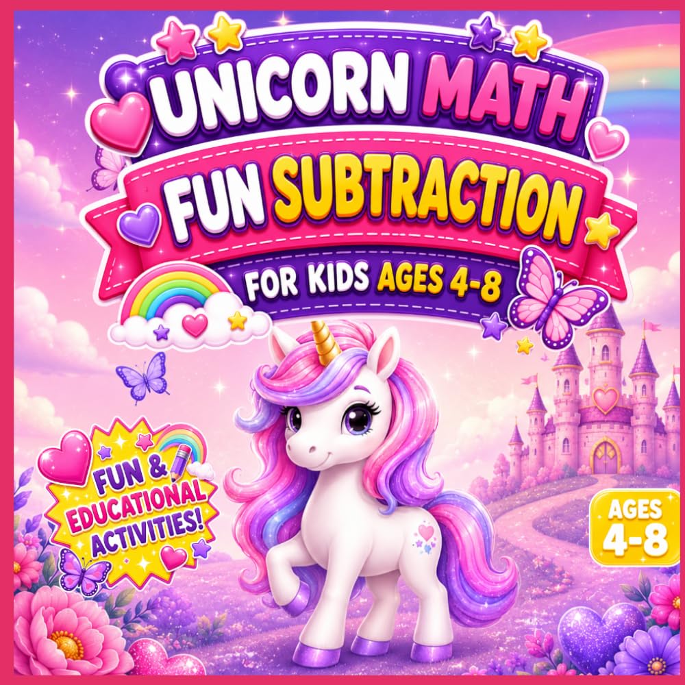 Unicorn Math Coloring Book: Fun Subtraction Practice for Kids Ages 4–8: A Magical Unicorn Coloring and Activity Workbook for Early Math Learning