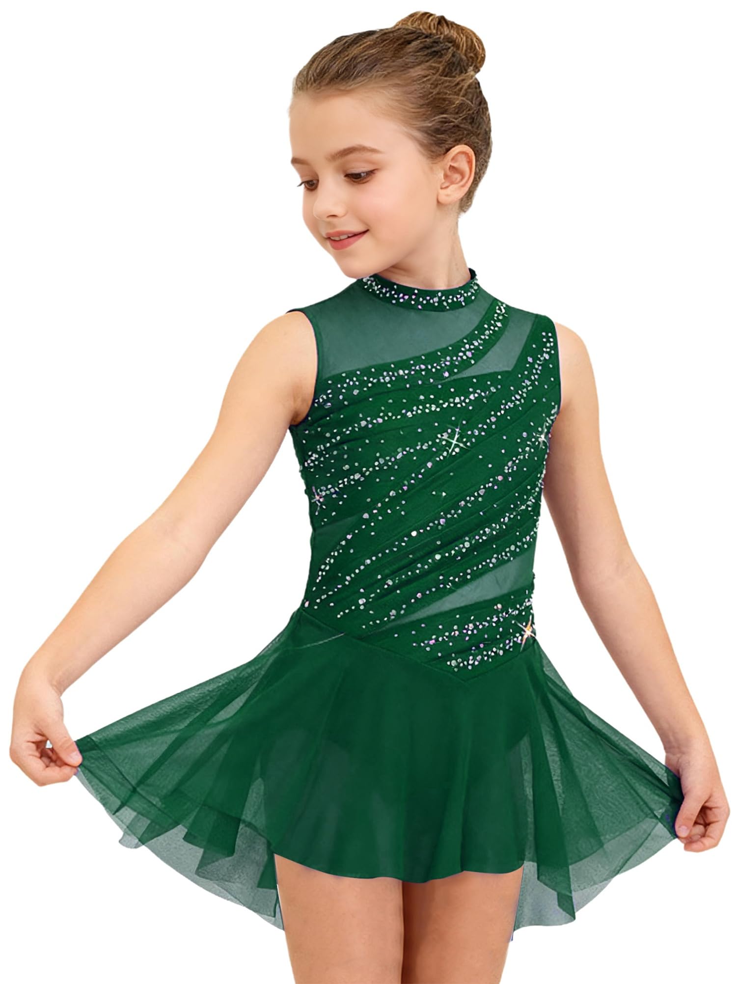 Alvivi Enfants Robe De Danse Lyrique Contemporain Fille Robe Patinage Artistique Leotard Justaucorps Danse Spectacle
