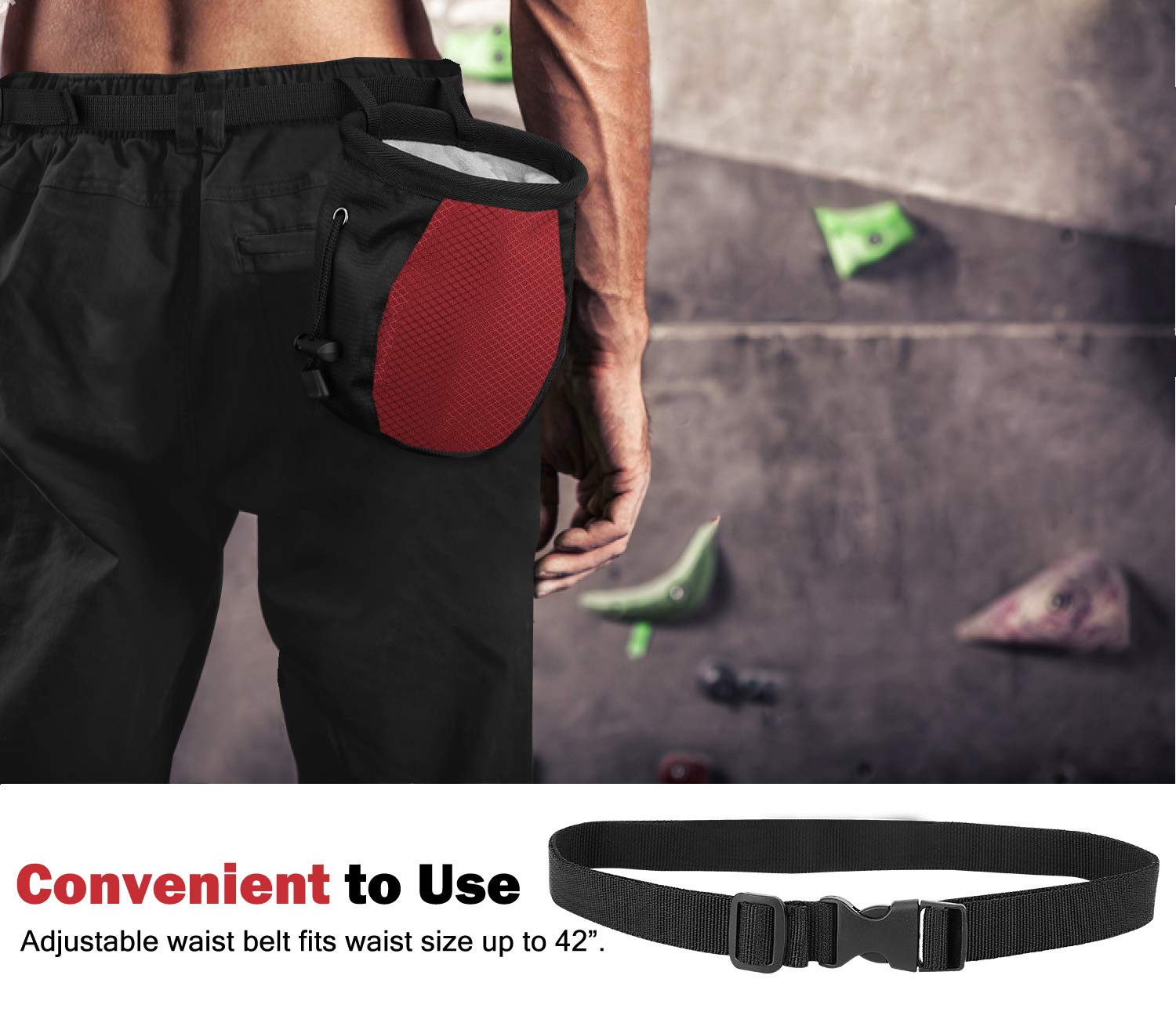 Moko Bolsa de Magnesia para Escalada con Cinturón Ajustable y Bolsillo Cremallera