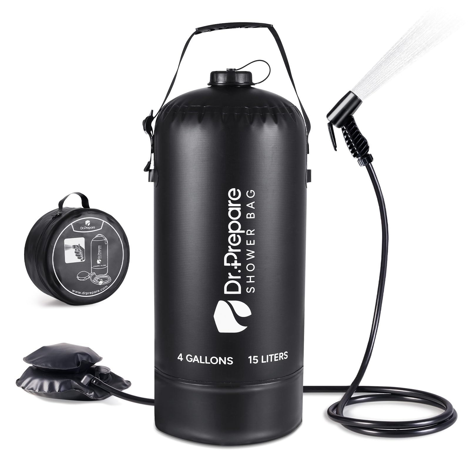 DR.PREPARE Camping Shower, 4 Gallons/5 Gallons Portable Camp Shower with Foot Pump, Dual Shower Options, Large Water Inlet, Portable Outdoor Shower for Camping, Beach, Hiking, Climbing