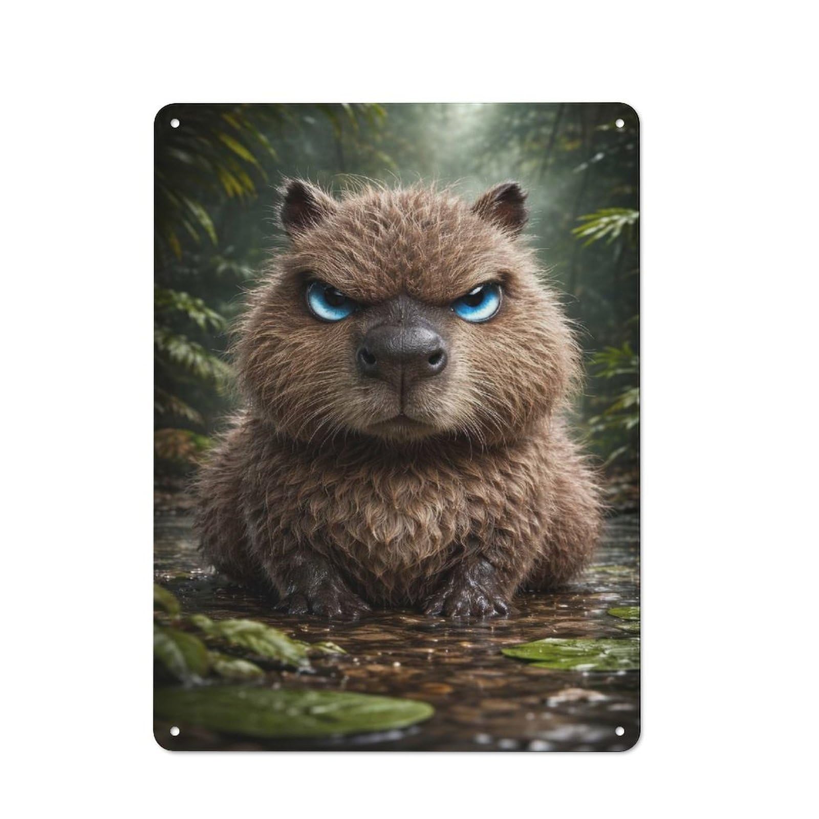 Junmoney Style-1 Garage Style Metal Wall Sign 40X30cm Featuring Angry Capybara In Jungle, Shed Wall Plaque For Tool Room, Garage, Studio Or Home Bar
