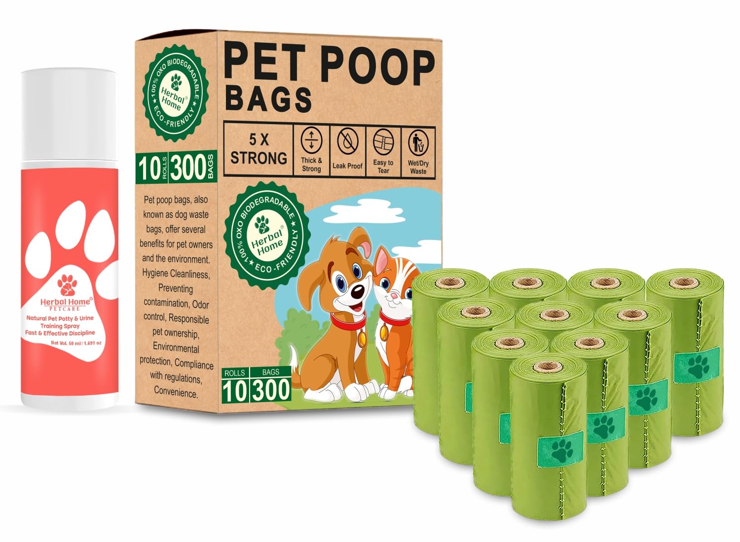 Herbal Home Green(10 Roll) Poop bags for Dogs |Biodegradable, Leak-Proof Dog Potty Picker+Dog Potty Training Spray | Indoor Outdoor Potty Here Training Aid for Dogs & Puppies 50 ML (B0CRB7HCM7) Amazon Price History, Amazon Price Tracker