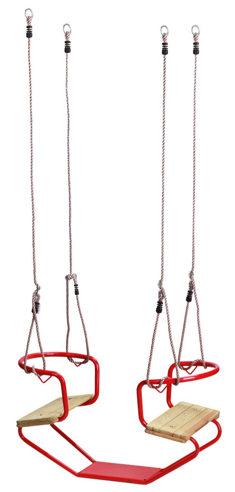 Doppelsitzschaukel Gondelschaukel für 2 Kinder – Pulverbeschichteter Metallrahmen & Kiefernholzsitze – Verstellbare PP-Seile – Outdoor Gartenschaukel Rot – 920 x 440 x 530 mm