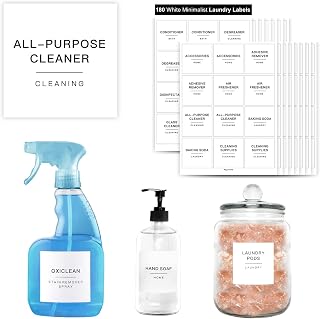 180 Minimalist Laundry Labels for Jars, Laundry Stickers for Containers, Cleaning for Laundry Room Spray Bottles and Household Organization, Waterproof and Easy to Stick and Peel