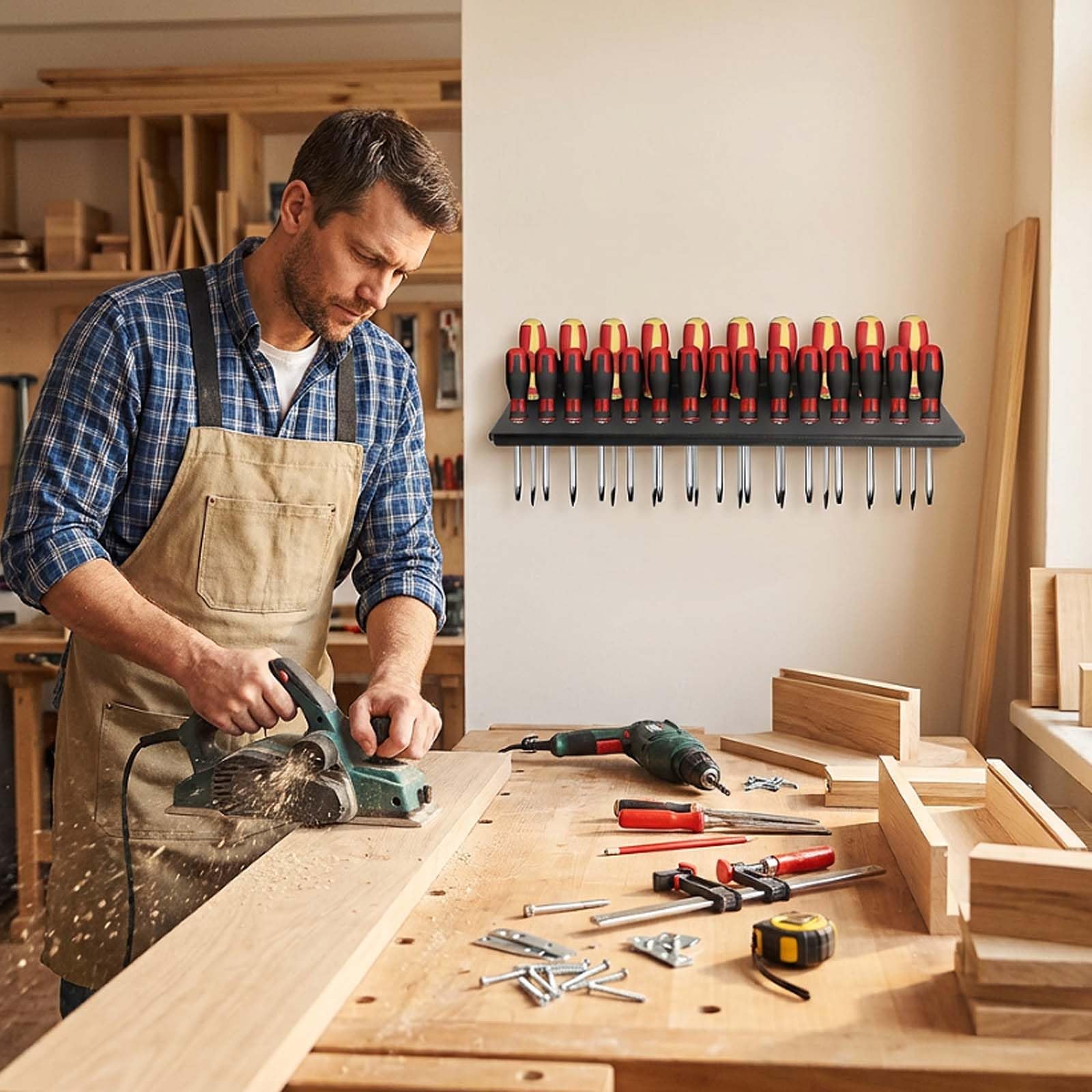 Porte Outils Mural - Support Tournevis en Métal avec 25 Emplacements - Rangement Pratique et Espace Optimisé pour Garage, Atelier et Travaux