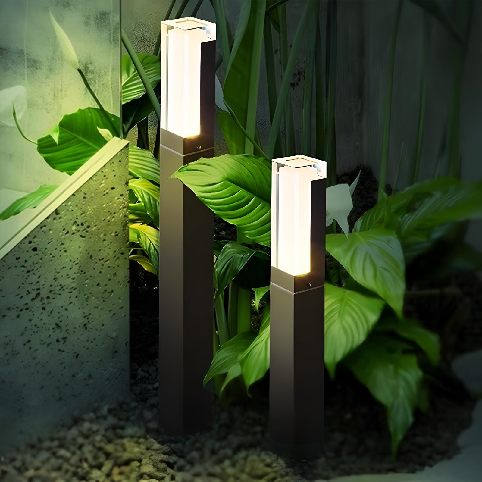 Lampioni Da Giardino LED Nero,2 Pezzi Luce Bianco Naturale 4000K | Lampade Impermeabili Per Giardino,Cortile,Vialetto,Terrazzo,Ingresso,Illuminazione Esterna Decorativa,110-240V,6W/40CM