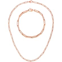 Floreo 14k Yellow Gold or White Gold or Rose Gold 4.2mm Hollow Paperclip Link Chain Necklace and Bracelet Set - 18 Inch Necklace