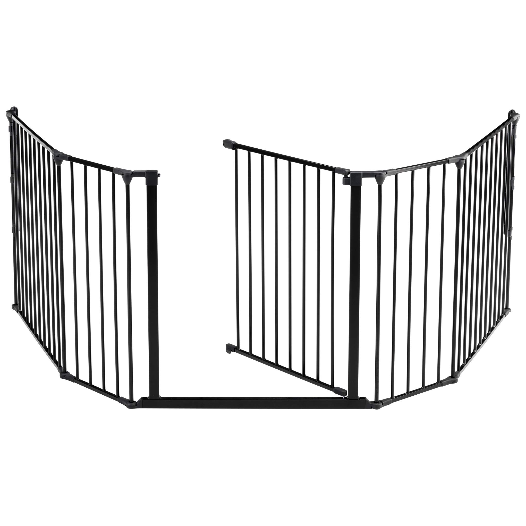 DOLLE Kaminschutzgitter Schwarz bis 278 cm - Ofenschutzgitter 5-teilig | TÜV-geprüftes Absperrgitter für Kamin und Treppe, 5 flexible Elemente inkl. Tür, auch als Laufstall oder Schutzgitter nutzbar