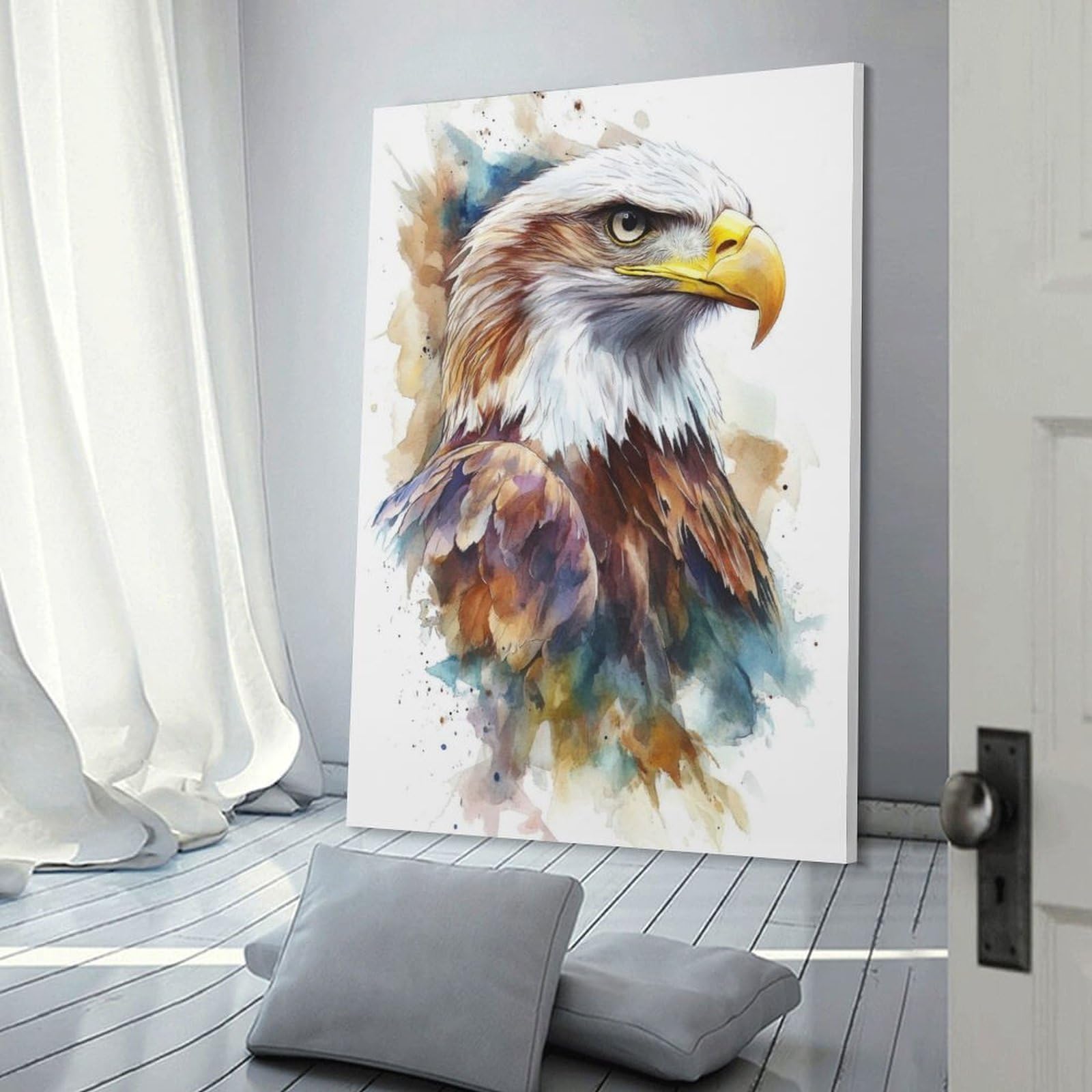 Junmoney Frame-Watercolor Bald Eagle Watercolor Bald Eagle Canvas Art Print 16X24inch(40X60cm), For New Homes, Bedrooms Or Workspaces, Gift Idea For Housewarming And Birthdays