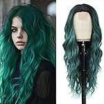 Long Green Wig for Women 26Inch Wavy Curly Ombre Green Hair Wigs Synthetic Hair Replacement Wig Heat Resistant Hair Wig for Daily Party Use(26\'\' green)