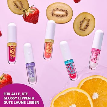essence JUICY BOMB lip oil set 01 – Careful lip oil set with fruity scent – Ultra-shiny finish with vitamin E & jojoba oil – Vegan Cosmetics – 5 x 24 ml