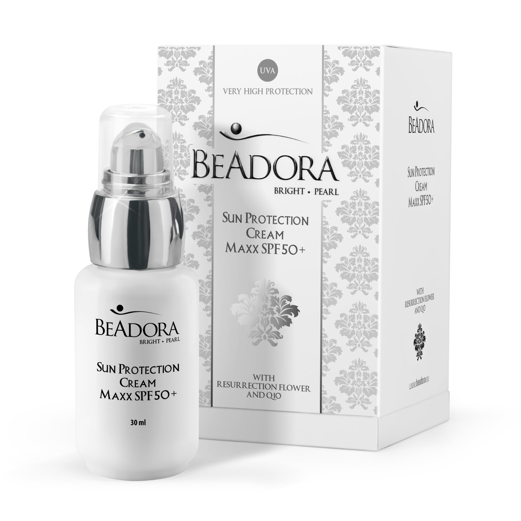 BODI BEAUTY BeAdora Bright Pearl MAXX SPF 50+ Crema solar para la cara con niacinamida, Alpha Arbutin, Chromabright, Anti-Age Q10, crema de día facial para todos los tipos de piel, 30 ml