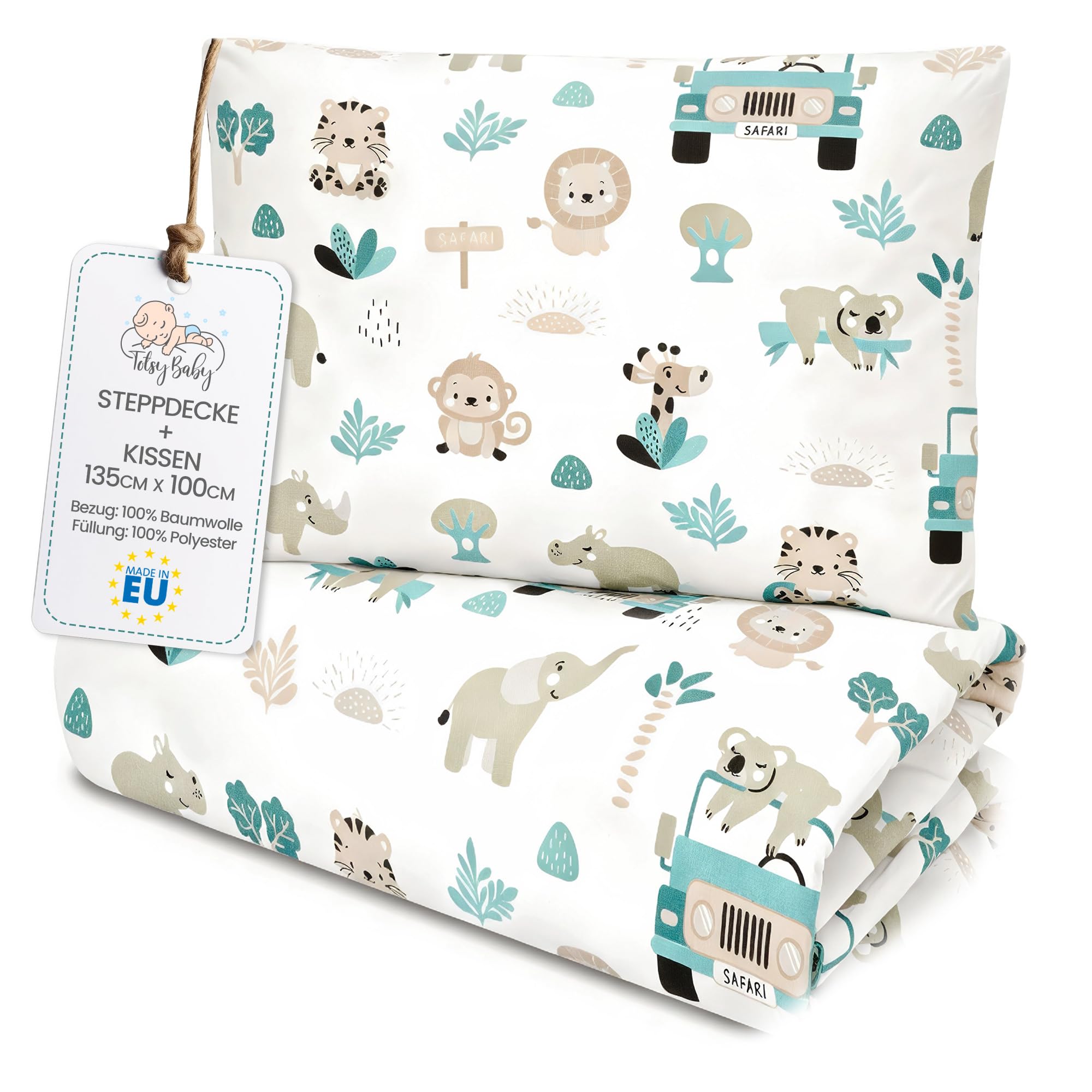 Totsy Baby Trapunta per bambino cotone 100x135 - piumono culla neonato set Imbottitura per piumone 100 x 135 cm con cuscino 40 x 60 cm per ragazzi e ragazze Africa