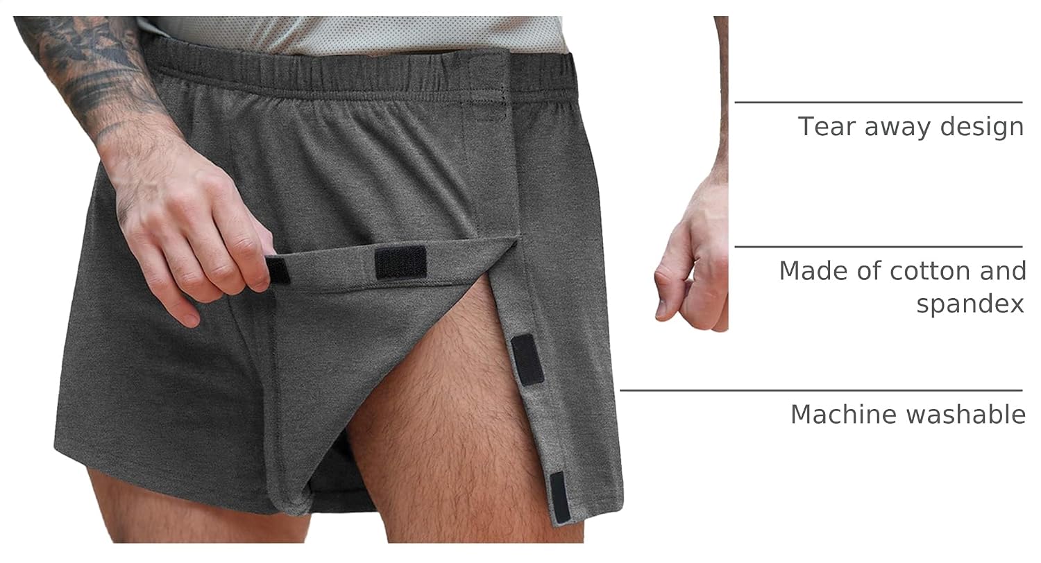 Deyeek Men's Tear Away Post Surgery Cotton Shorts 3-inch image 4