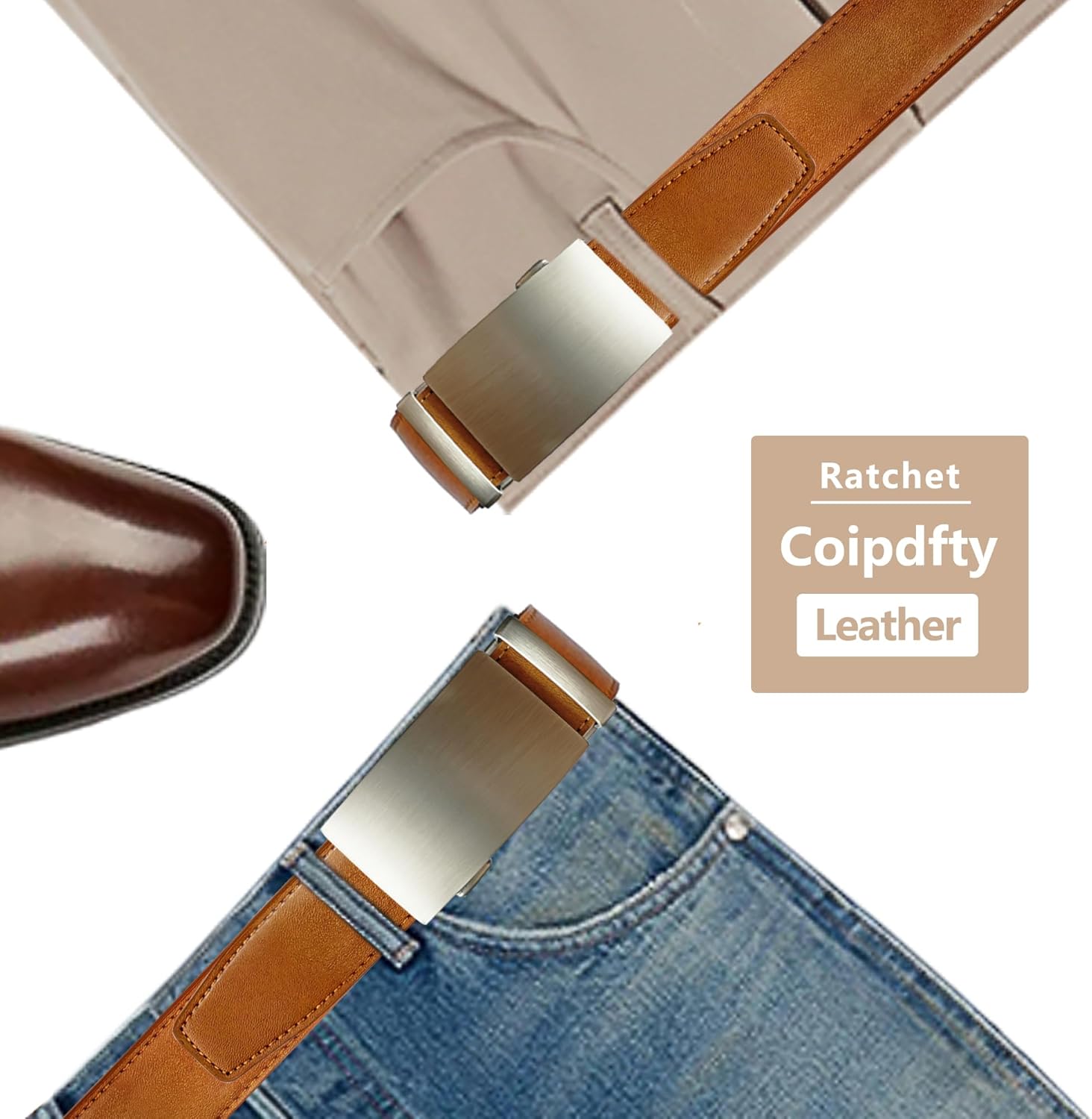 Coipdfty Men's Belts Leather Ratchet Dress Belts for Men Adjustable Belt for Casual Jeans - Image 4