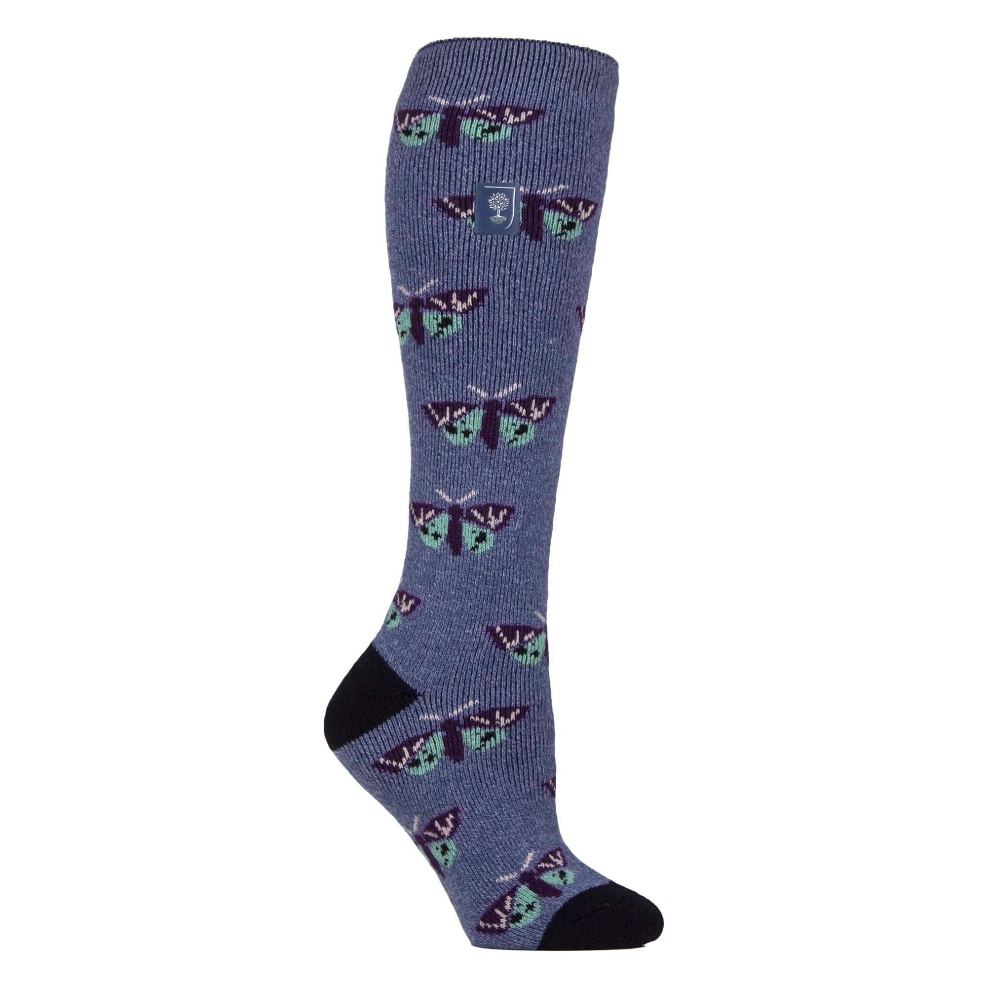 Heat Holders Ladies Floral Wellington Boot Socks - RHS Lite - UK 4-8 - Blue