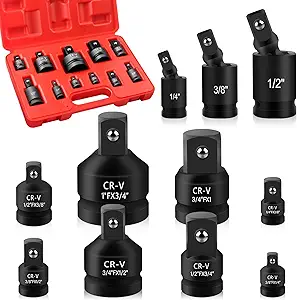 11PCS Impact Socket Adapter and Reducer Set, 1/4" 3/8" 1/2" 3/4" 1" Inch Square Drive Wrench Adapter, CR-MO Steel, for Drill, Breaker Bar, Ratchet Drive, Christmas Stocking Stuffers for Adults