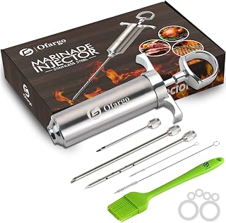 Ofargo Stainless Steel Meat Injector Kit: 2oz Syringe with 3 Needles for Juicy Turkey, Brisket, BBQ Smoking Marinades